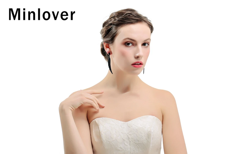 Minlover черные хрустальные Крылья Ангела Винтажные висячие серьги для женщин горный хрусталь Висячие висячие серьги перо новые ювелирные изделия MEH942