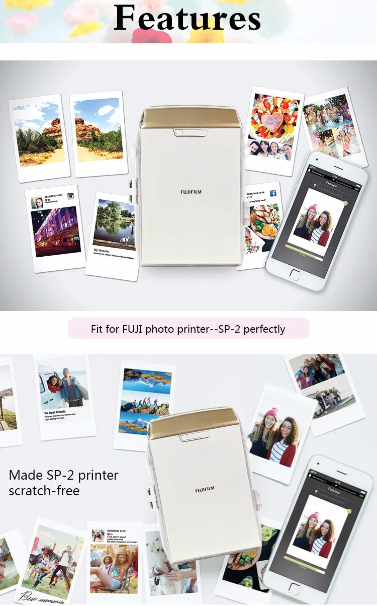 ПВХ чехол Fuji Fujifilm INSTAX SHARE SP-2 прозрачный мини смартфон мгновенная пленка принтер кристалл чехол сумка с плечевым ремнем