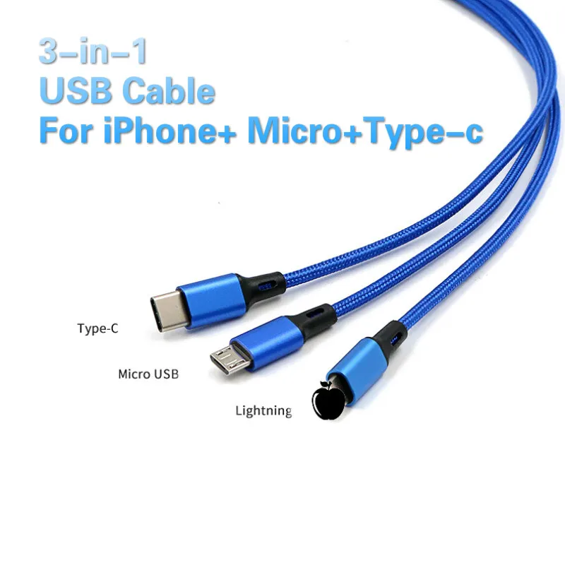 3 в 1 USB кабель для iPhone xs max кабель для быстрой зарядки для Android Micro usb type C type-c 3 в 1 Кабели для мобильных телефонов шнур для зарядки