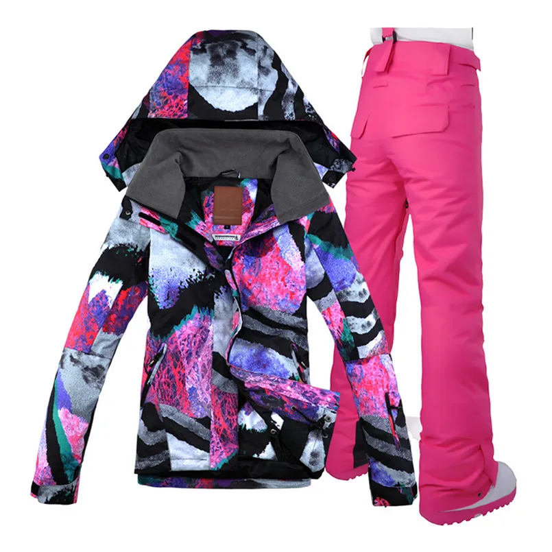 with rose pant Сноуборд лыжный костюм Gsou Snow женский зимний горнолыжный костюм,женский сноубордический костюм,женская спортивная зимняя горнолыжная одежда,горнолыжный костюм женский,спортивный костюм женский - Цвет: with rose pant