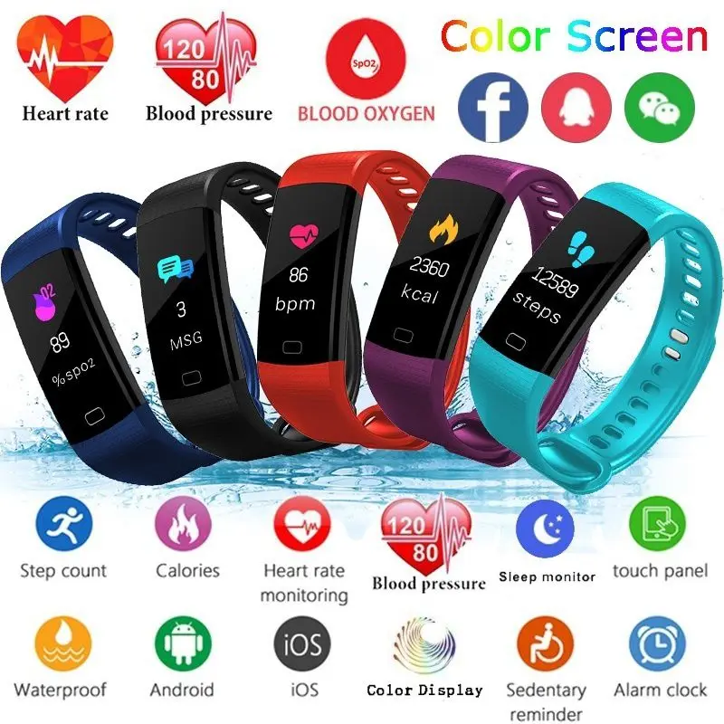Bluetooth Смарт браслет цветной экран монитор сердечного ритма измерение кровяного