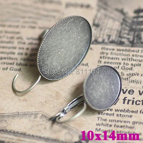 

10x14mm Vintage Antique Bronze Oval Edge Bezel Caps French Style Clip Hook Earrings Settings Blank for 10x14mm CABs Wholesale