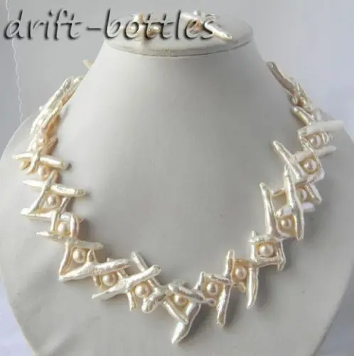 

Amazing 20mmx35mm White Baroque Freshwater Pearl Silver Earring Necklace Set