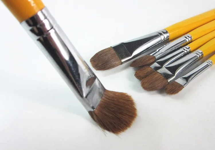 6 штук. Желтый Деревянный полюс Художественный набор кистей из конского волоса акварельные акриловые кисти для масляной живописи Рисование художественная книга поставки