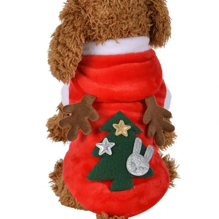 Newly Pet Dog Red Christmas Cartoon Elk Hooded Coat Jacket Winter Dog Cat Coat Pet New Year Clothes