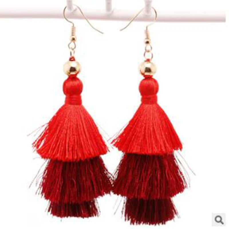 DANZE Vintage Three Layered Gradient Tassel Dangle Earring For Women Boucle D'oreille Femme Drop ship Jewelry Earrings | Украшения и