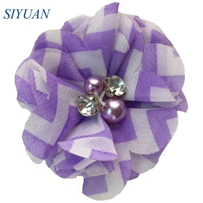 49-lavender stripe 10 шт./лот 2 дюймов шифон цветами из стразов ручной работы аксессуары для волос с бисером поделка, букет из цветов цветы оформление MH22 - Цвет: 49-lavender stripe