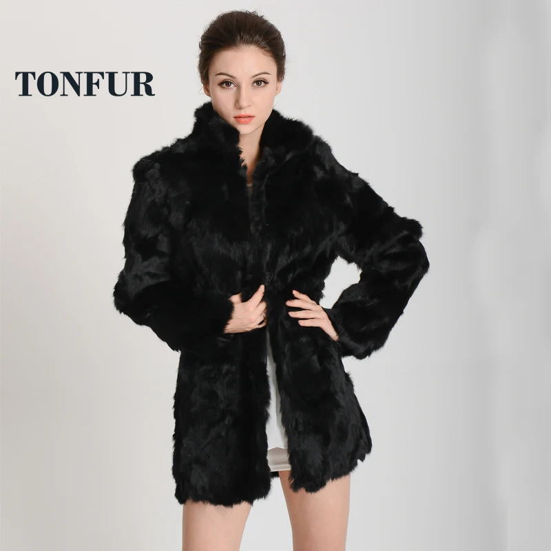 Женское пальто из натурального кроличьего меха длинное на заказ с воротником