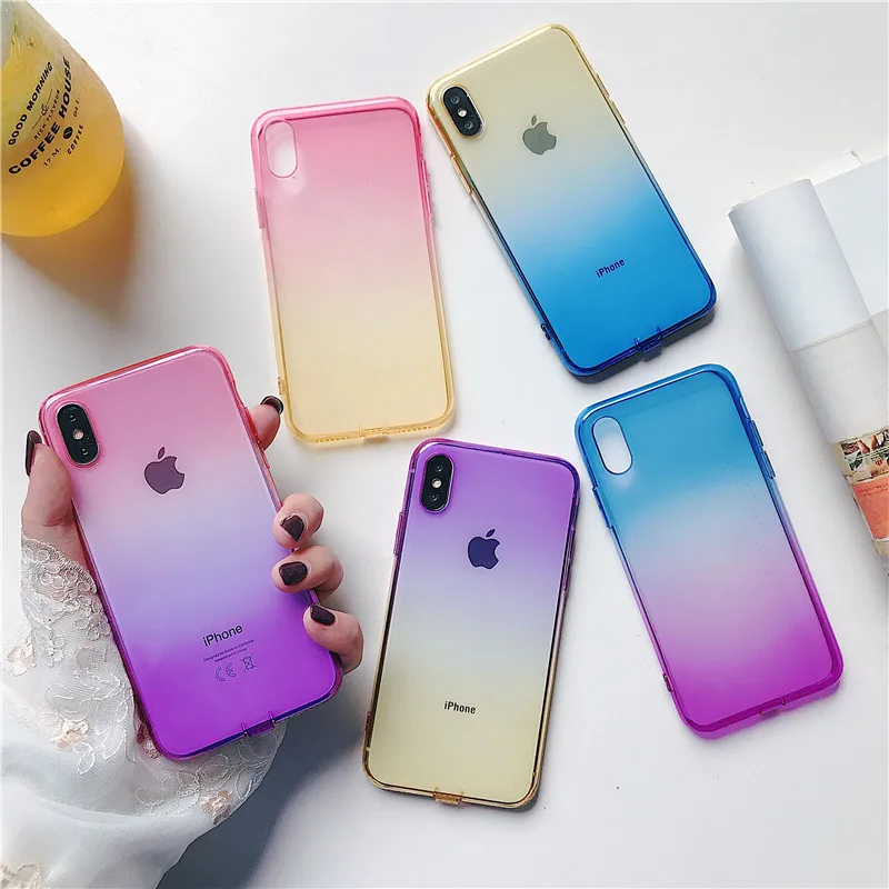 Colorful Gradient Rainbow Phone Case For iPhone X XS MAX XR 10 Soft TPU Silicone Cover iphone 6 7 8 6S Plus Clear Back Shell |