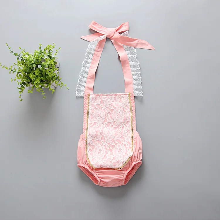 

2017 New Baby Clothing Cotton Lace Pink Halter Leotard Climb Clothes Infant Body Clothing