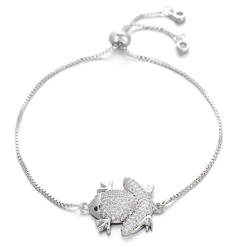 silver Pipitree роскошный полный микро кубический цирконий большая лягушка браслет на цепочке для женщин мужчин животное Шарм розовое золото цвет браслеты ювелирные изделия - Окраска металла: silver