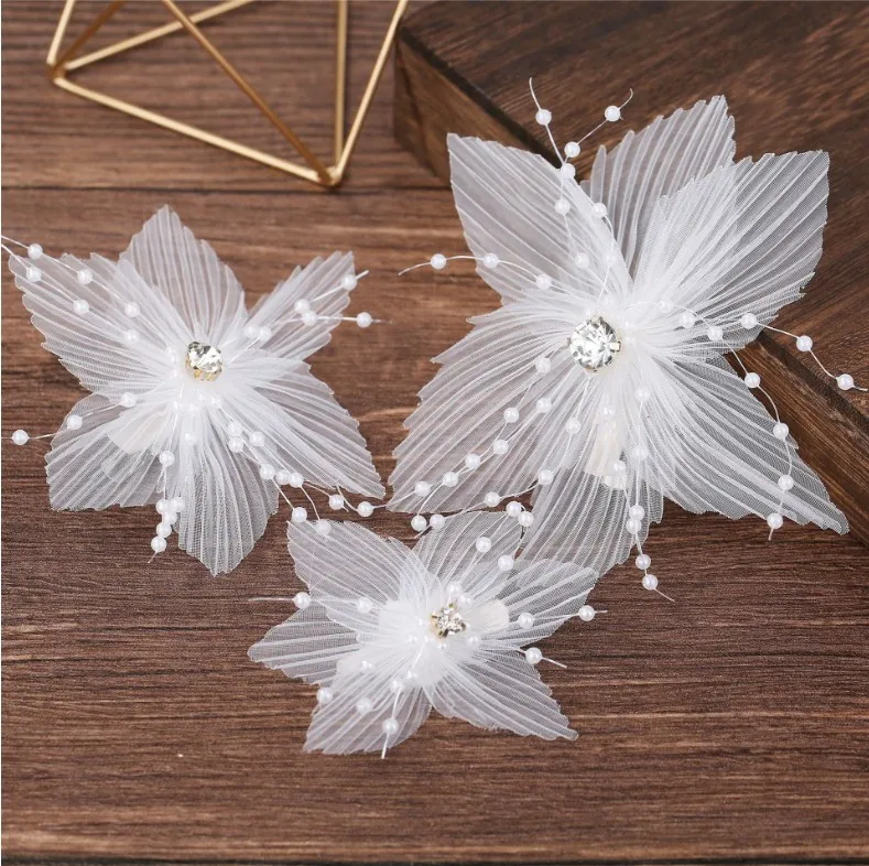 3 шт. новые заколки для волос с белыми и розовыми цветами украшения кристаллами