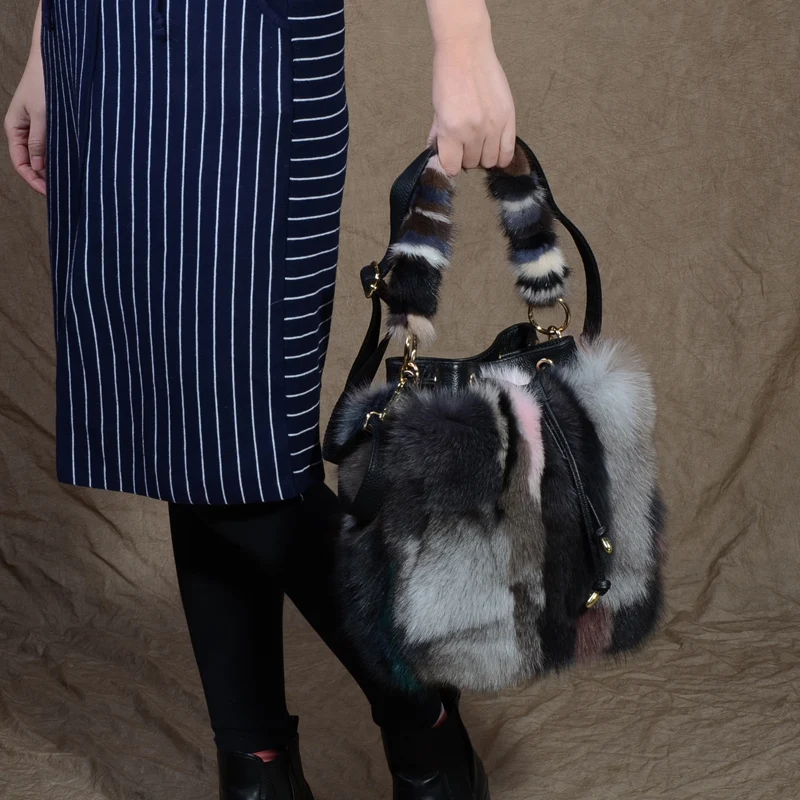 2018 Autumn Winter Women Bucket Bag Genuine Leather Fur Famous Brand Ladies Handbags Shopping Bags Small Mini Tote | Багаж и сумки