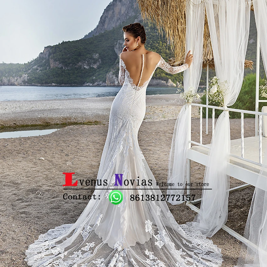 Халат Де Mariage See Through Назад Богемный Кружева Свадебное Платье Sexy Длинным Рукавом