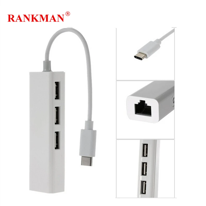 Rankman USB C type C для локальной сети USB 3,1 для Ethernet RJ45 адаптер USB 2,0 3,0 концентратор 100/1000 м для Macbook Chromebook