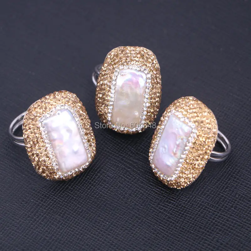 Женское кольцо с натуральным жемчугом 5 шт. золотым и желтым кристаллом жемчужные