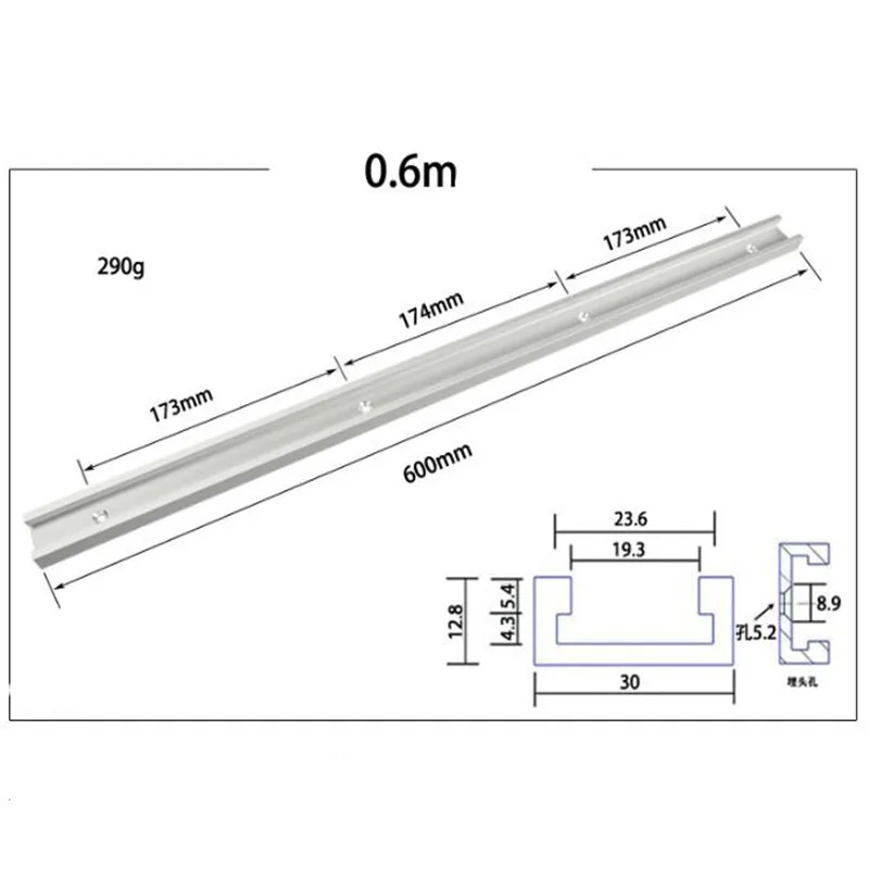 T-tracks 60cm Мини алюминиевый сплав Т-треки слот Торцовочная дорожка джиг приспособление Т-слот, деревообрабатывающий пресс зажим, Т-винт Т-слайдер, блок давления - Цвет: T-tracks 60cm