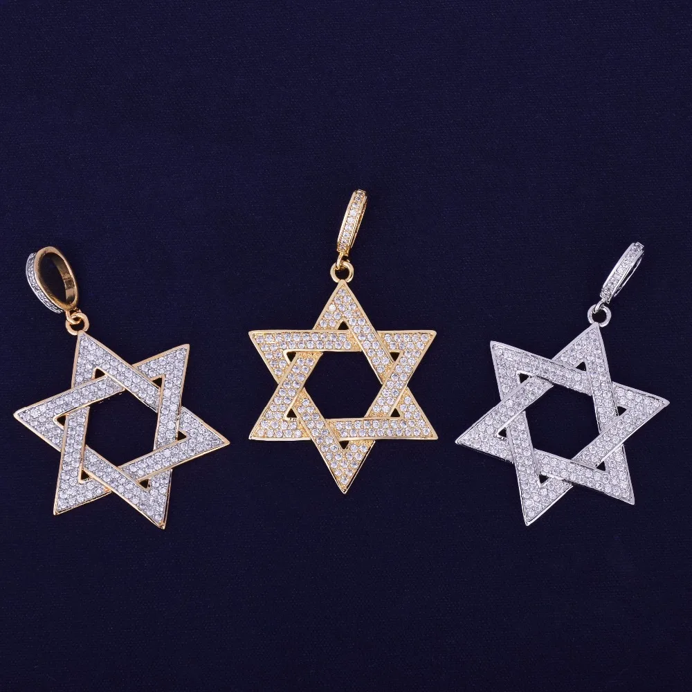 Iced Star of Danid ожерелье и подвеска СТАЛЬНАЯ ВЕРЕВКА цепь Золотой Цвет Bling кубический циркон мужские хип-хоп ювелирные изделия для подарка
