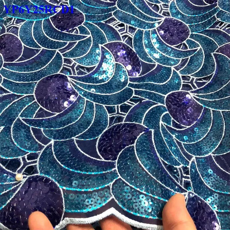 Fashion Sky Blue embroidered sequins French Organza Lace Fabric High Quality African Tulle Material For Party dress YED00 | Дом и сад