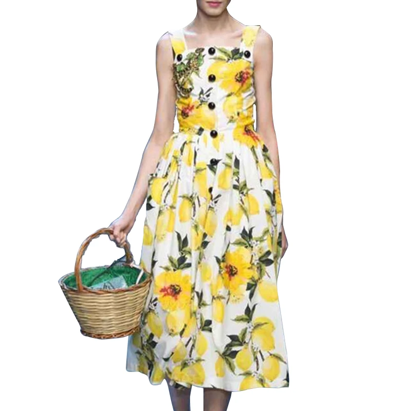 Женское летнее платье высокого качества для подиума без рукавов с цветочным
