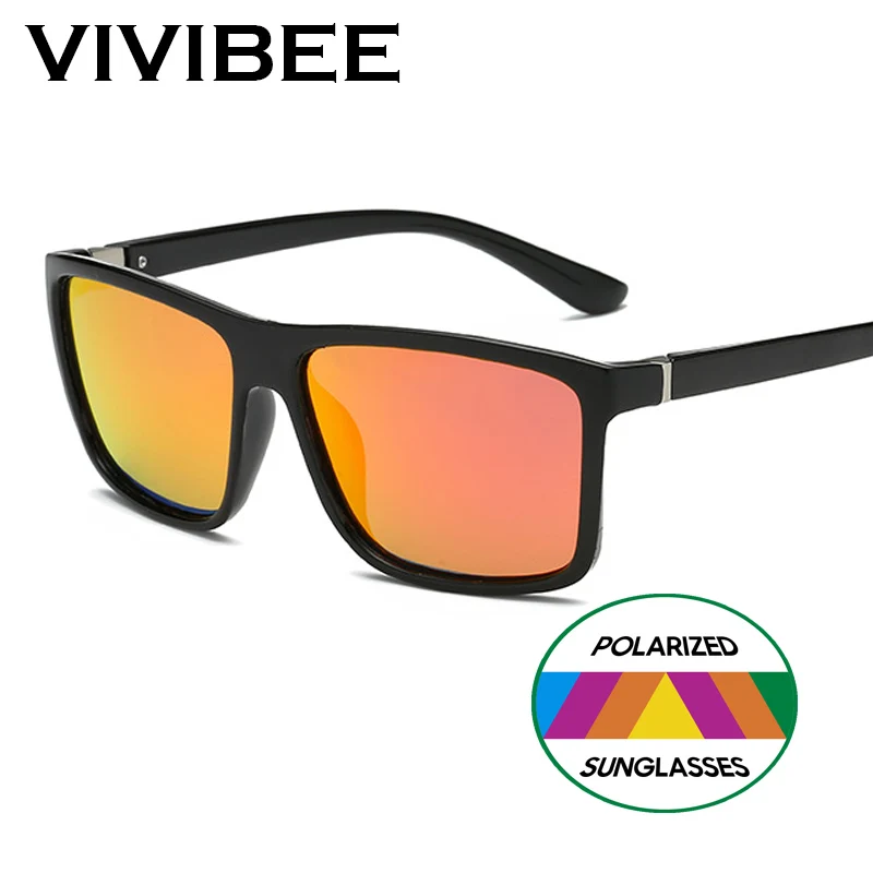 VIVIBEE прямоугольные поляризованные мужские солнцезащитные очки, поляризационные Красные линзы, Винтажные Солнцезащитные очки для вождения, для женщин, UV400, трендовые очки