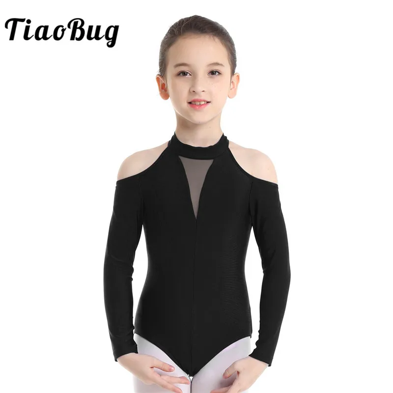 

TiaoBug Kids Off-shoulder Long Sleeve Cutout Ballet Leotards Girls Gymnastics Leotard Workout Bodysuit Children Dance Costume