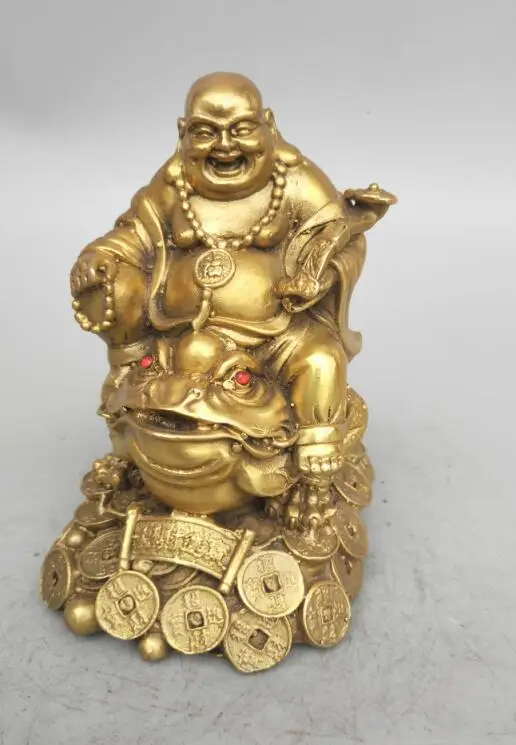 

Китай Seiko резьба Чистая латунь maitreya Будда сидеть золотая статуя Жабы