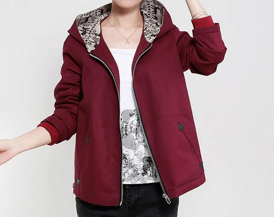 

M-5XL Hot / Spring Women New Long Fashion Easy Leisure Hooded Jacket Short Coat