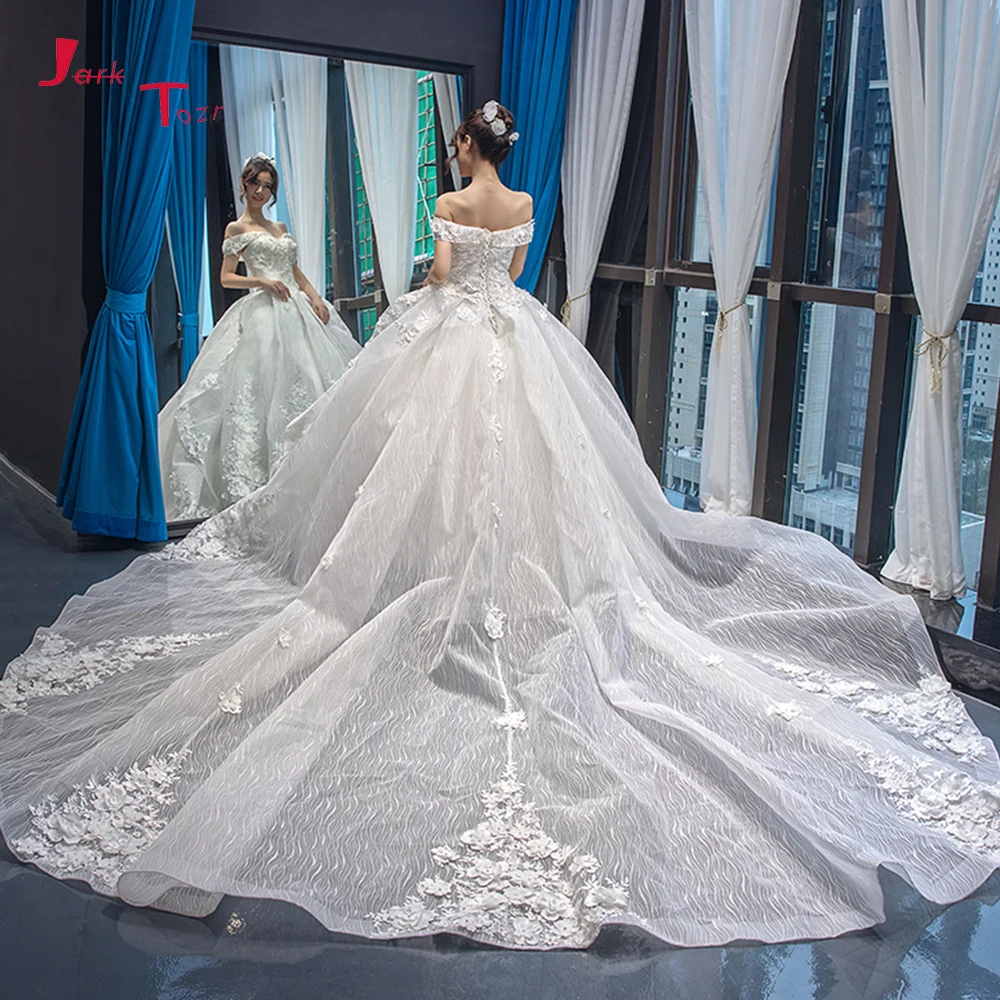 Robe De Mariee Princesse De Lux, роскошное бальное платье с коротким рукавом, жемчугом, цветочной аппликацией и кружевным шлейфом, свадебные платья