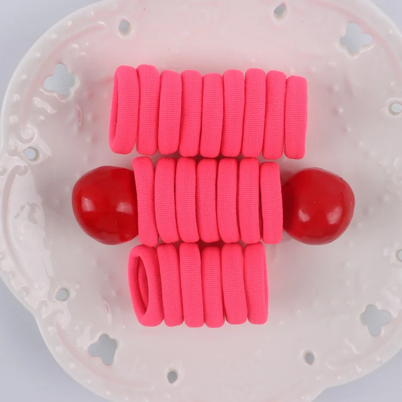 fluorescent pink Новых флуоресцентных 5-смешивание цветов головная повязка для Девочки Аксессуары для волос для детей хвост держатель резинки для волос, обтянутая тканью; 100 шт - Цвет: fluorescent pink