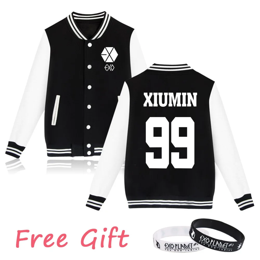 Black 99 XIUMIN WEJNXIN EXO Kpop толстовки женские мужские повседневные для фанатов стиля унисекс поддерживающая бейсбольная куртка имя члена пара Exo одежда Бесплатный подарок - Цвет: Black 99 XIUMIN