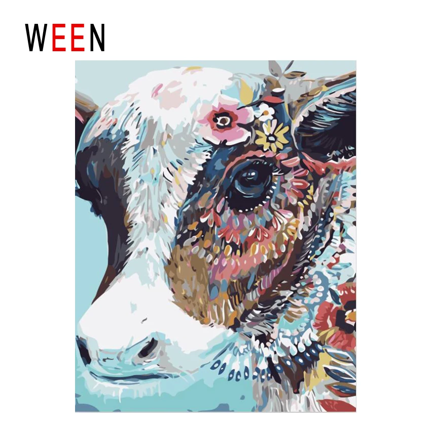 WEEN, красочная корова, сделай сам, картина по номерам, абстрактная картина маслом на холсте, животное, Куадрос, Decoracion, акриловая настенная живопись, домашний декор