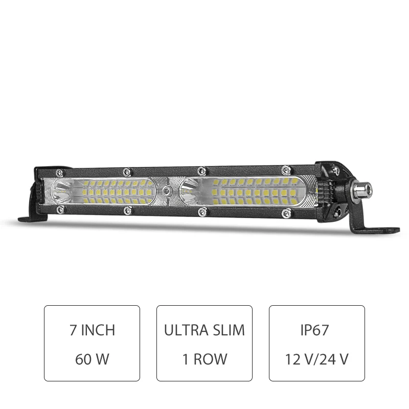 7 13 inch 20 40 Leds Ultra Slim single Row Led Work Light Bar white flood beam For 4X4 Truck ATV UTV Off Road Driving Fog Lights