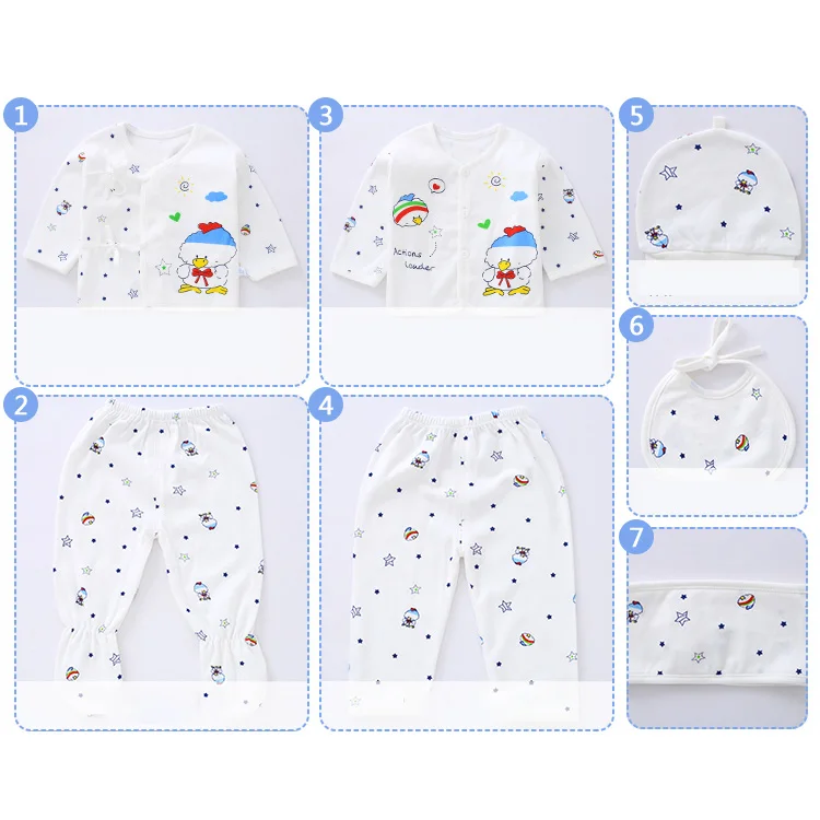 7Pcs/set Newborn Uniesx Baby Clothing Set Gift Shirt Pant Cat Duck Cartoon Cotton Suit Kids Clothes | Детская одежда и обувь