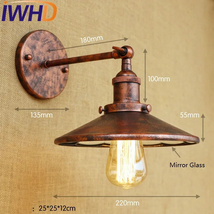 Лофт Декор Эдисон бра промышленный настенный светильник Железное Зеркало Стекло