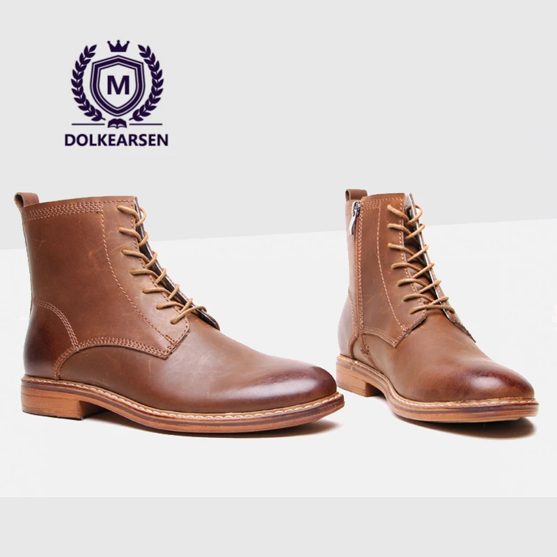 DOLKEARSEN 2017 Spring/Autumn Men Boots Genuine Leather Winter Plush Ankle Boot Lace-up zipper Martin D161107 | Обувь