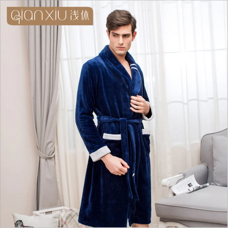 Мужской теплый фланелевый Халат с v образным вырезом повседневный халат поясом