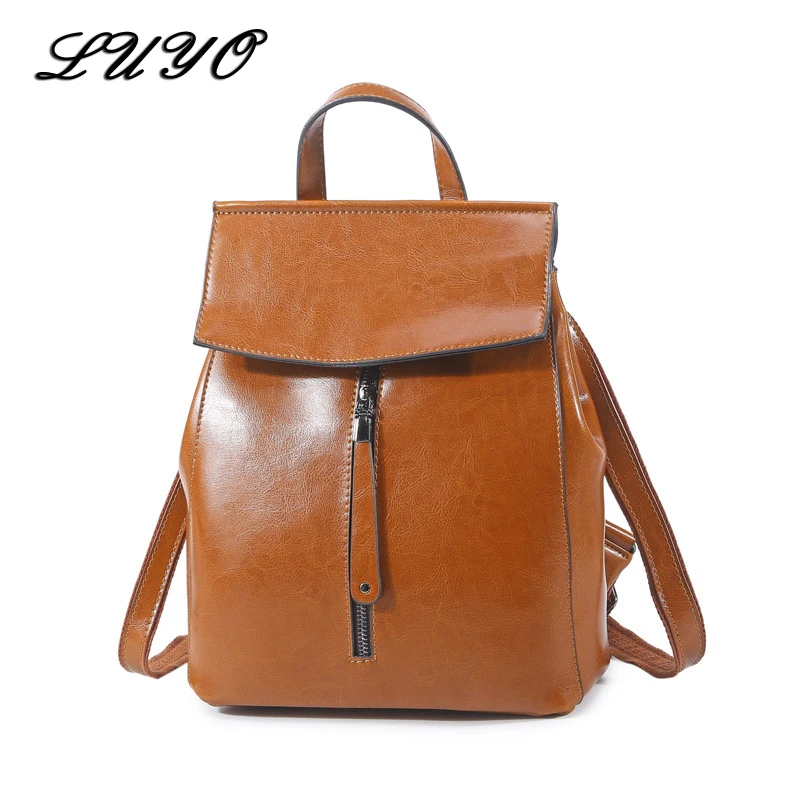 

LUYO Brand New Arrival Oil Wax Genuine Leather Woman Fashion Small Feminine Vintage Backpack Women Sac A Dos Back Bag Sack