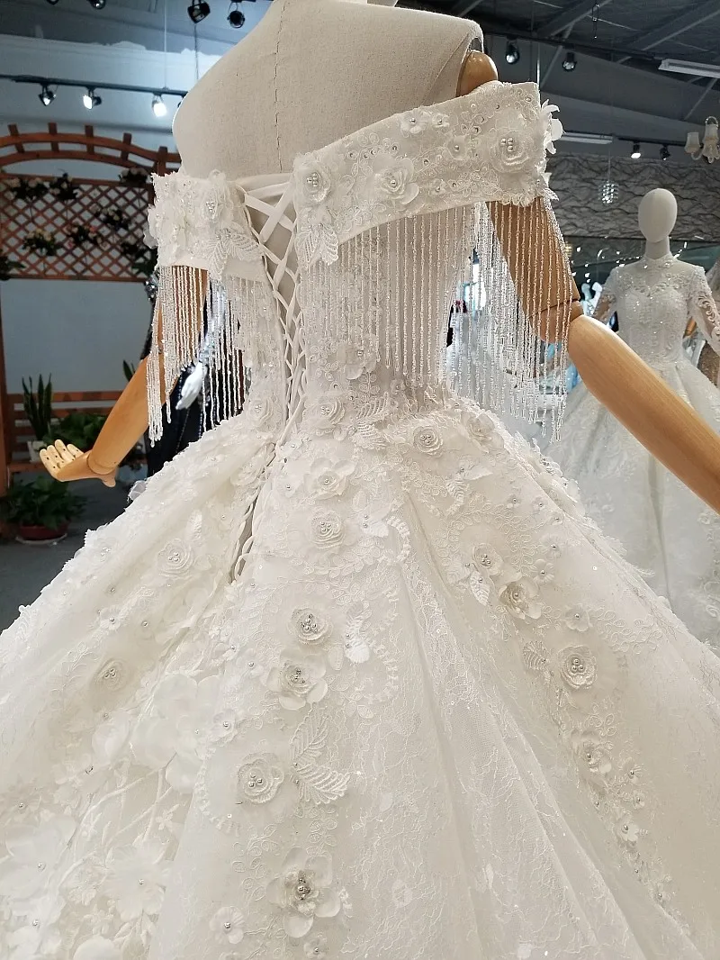 LS547880 Crystal Wedding Dress Off Shoulder Beads Sweetheart 3d Flowers Bridal Wedding Gown 2021 latest design платья длинные