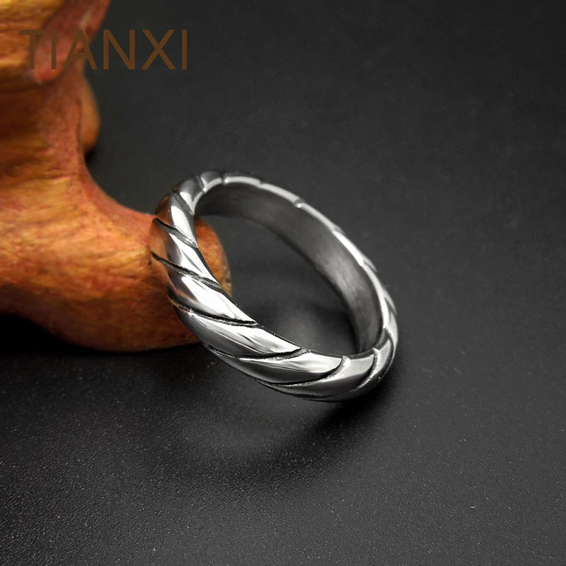 TIANXI Classic Simple Cross Grain Silver Color Rings Men Wedding Lovers Ring titanium Stainless Steel Jewelry | Украшения и