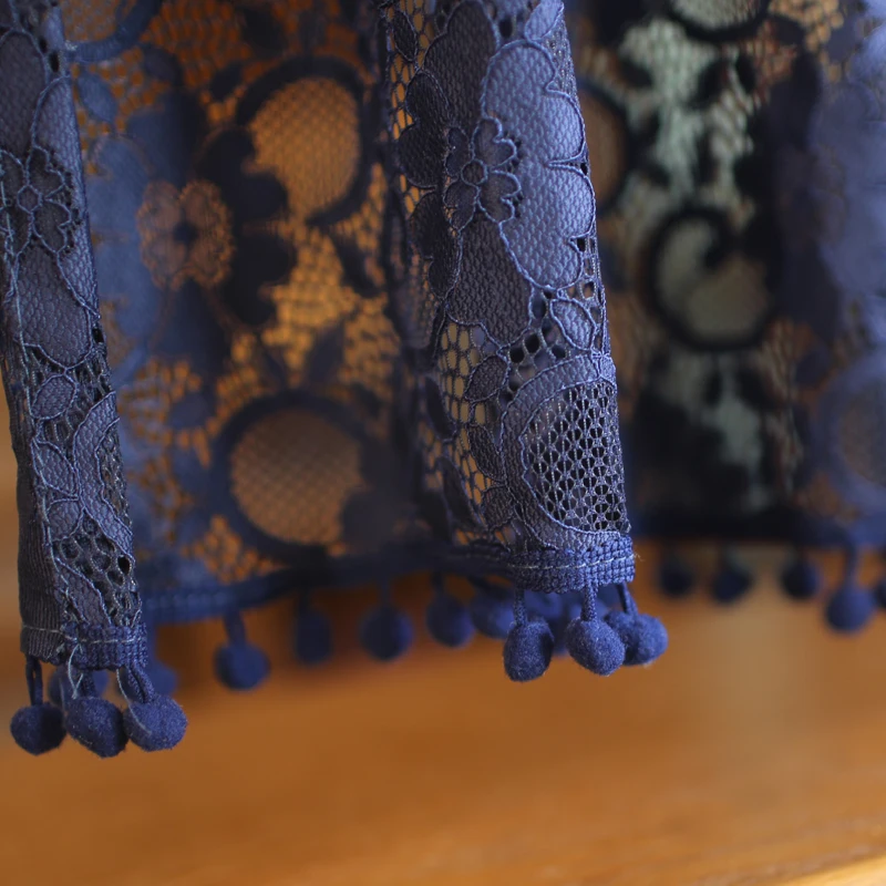 Темно-синяя Кружевная декоративная готовая Короткая занавеска в Корейском стиле