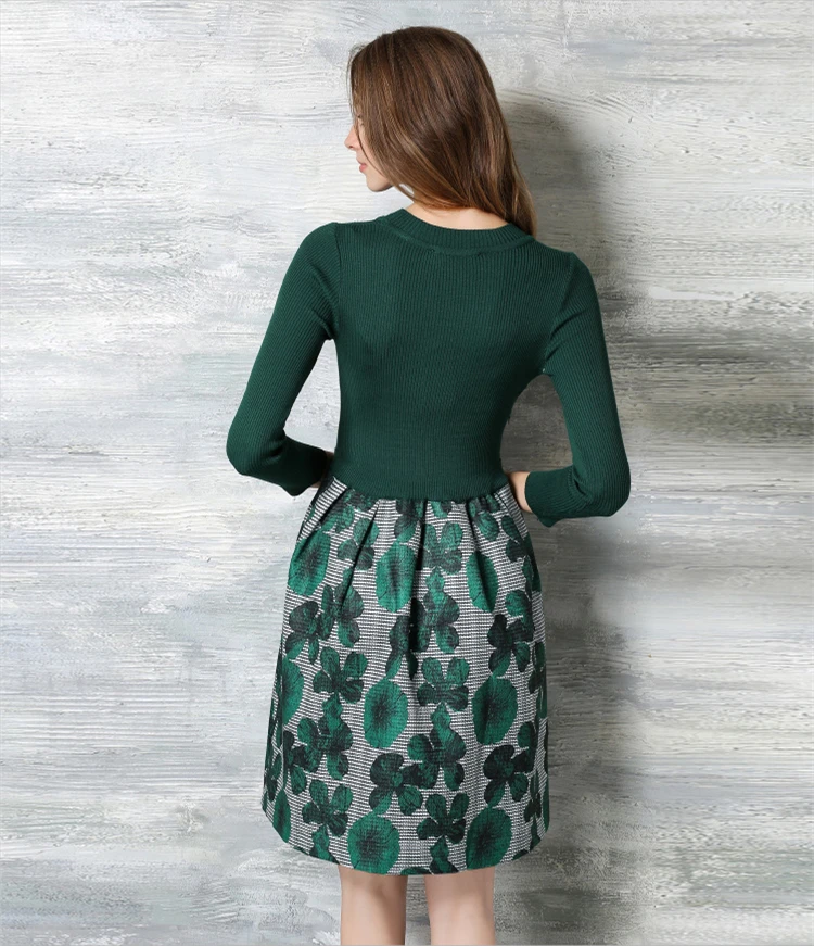 Новинка вязаный пэчворк вышивки тонкий платья 2016 с длинным рукавом о образным