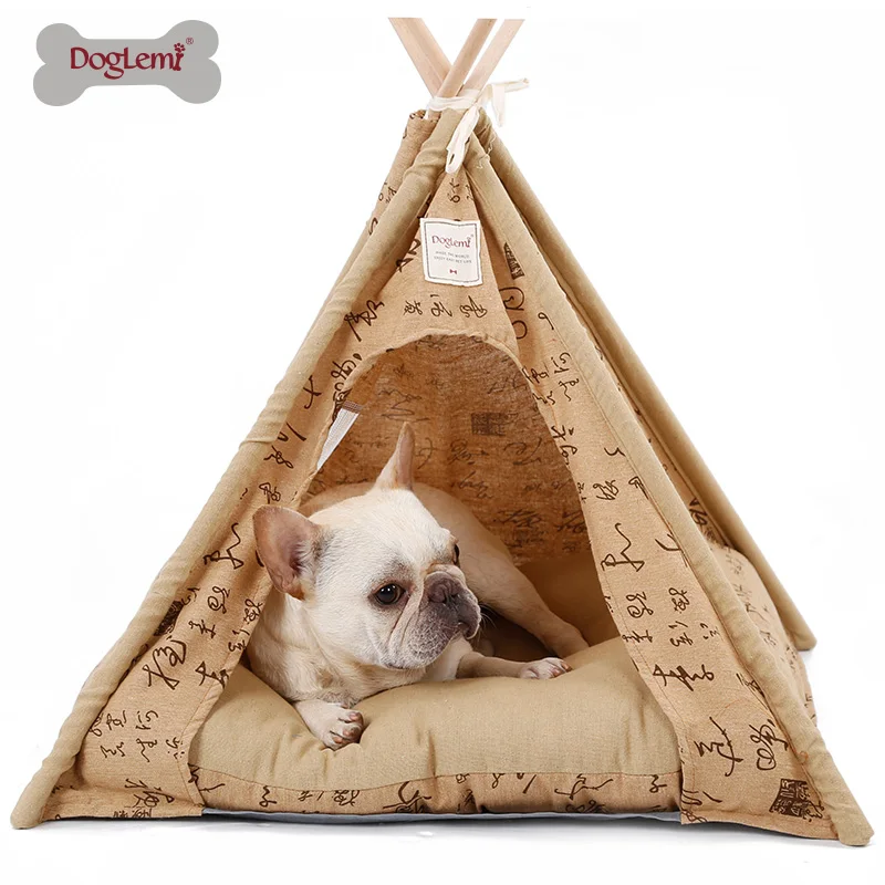 DogLemi 2020 New Pet Teepee Tent Foldable Wood Linen Cave Bed Dog Cat Tipi House Indian Tents | Дом и сад