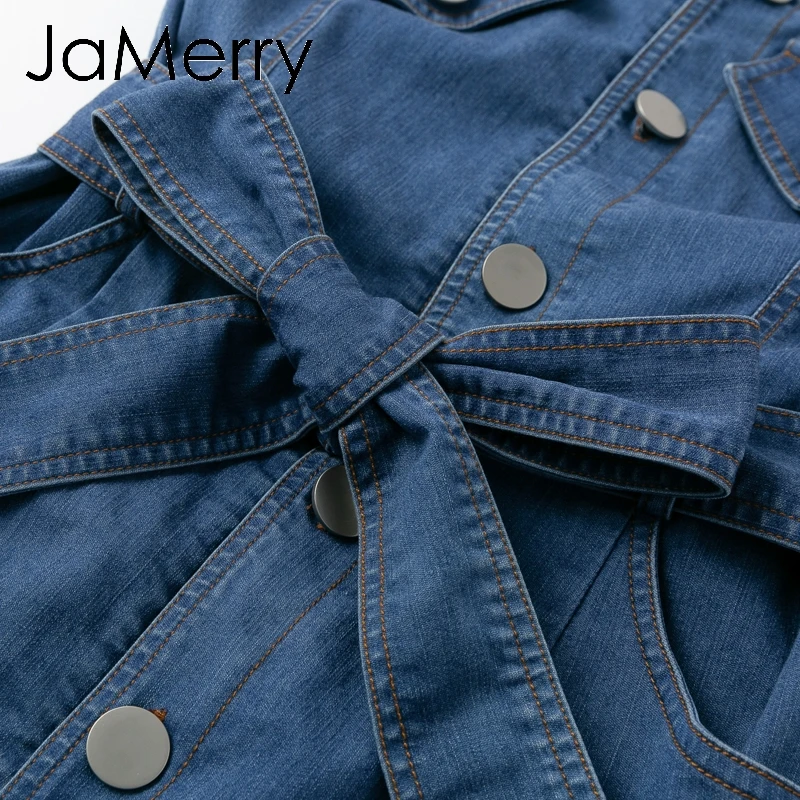 JaMerry, винтажное, повседневное, облегающее, синее, женское, джинсовое, летнее платье, элегантное, с оборками, с поясом на пуговицах, платья, сексуальная уличная одежда, джинсы, vestidos