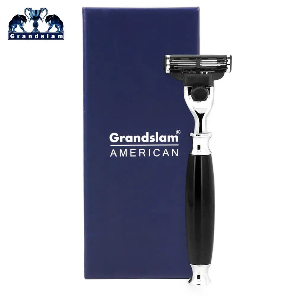 Black Razor Gift Grandslam Мужская Безопасная бритва, бритва с ручным картриджем, бритва с защитным лезвием, 3 слоя лезвий, бритва с полимерной ручкой, лучший подарок для мужчин - Цвет: Black Razor Gift