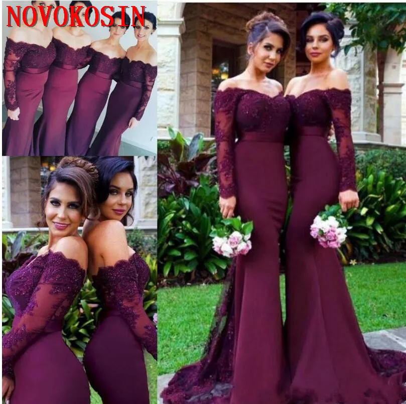 

South African Purple Mermaid Bridesmaids Dresses 2019 Elegant Off The Shoulders Long Wedding Guest Prom Gowns Plus Size Dress