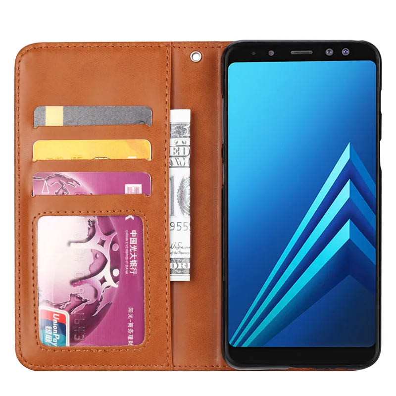 Роскошный флип чехол для Samsung A6 A8 Plus 2018 деловой из искусственной кожи с отделением
