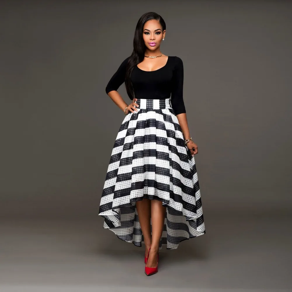 JIASIYUN Women Autumn Two Piece Set Fashion Sexy Black Top +Irregular Skirt Striped Printing with Big Bow Bubble Skirts | Женская одежда