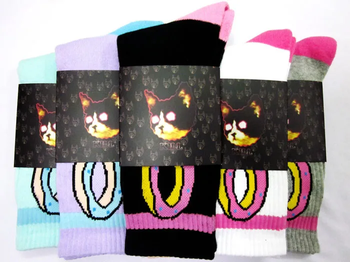 Розничная модные хлопковые cat странное будущее «OFWGKTA» пончик утолщаются нижние хип-хоп мужчины ходят носки 2 пара/лот