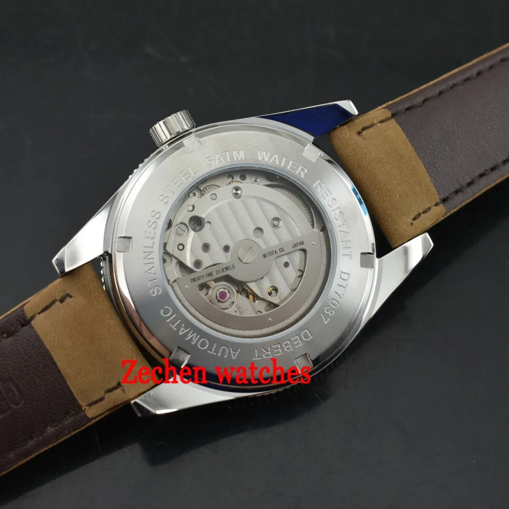 Debert 41 мм 21jewels Автоматическая MIYOTA 821A черный циферблат Мужские часы светящиеся